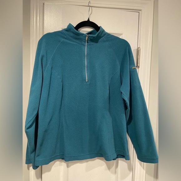L.L. Bean Teal 1/4 Zip Pullover Long Sleeve Fleece Top Mock Neck Pocket Size L - Picture 1 of 10